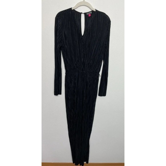 Vince Camuto Size XS Pleated Surplice Jumpsuit Black Long Sleeve Elastic Waist - Picture 2 of 16